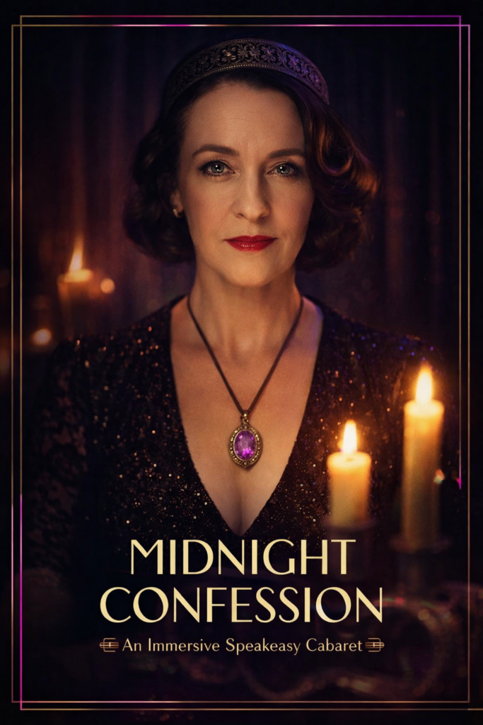 Saffron Moon as The Oracle in Midnight Confession immersive speakeasy cabaret by Vaudezilla in Chicago