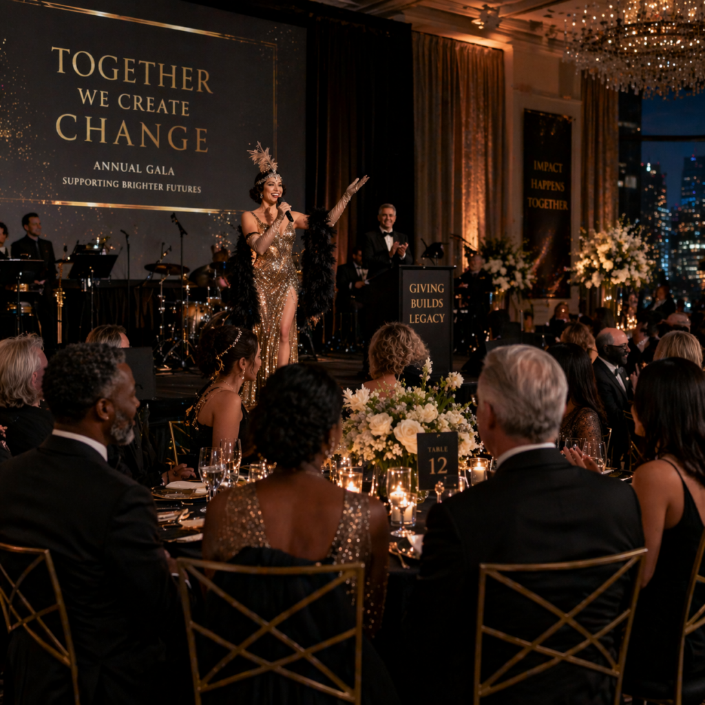 Fundraiser entertainment in Chicago with live performers at donor gala