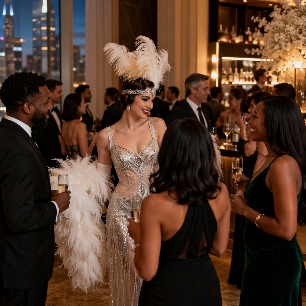 Chicago cabaret performers entertaining guests at a corporate event