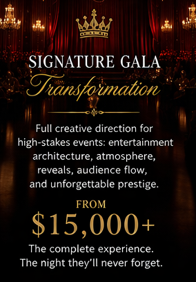 Luxury gala entertainment in Chicago by Vaudezilla featuring full creative direction premium atmosphere audience flow entertainment architecture and unforgettable fundraising or black tie event experiences