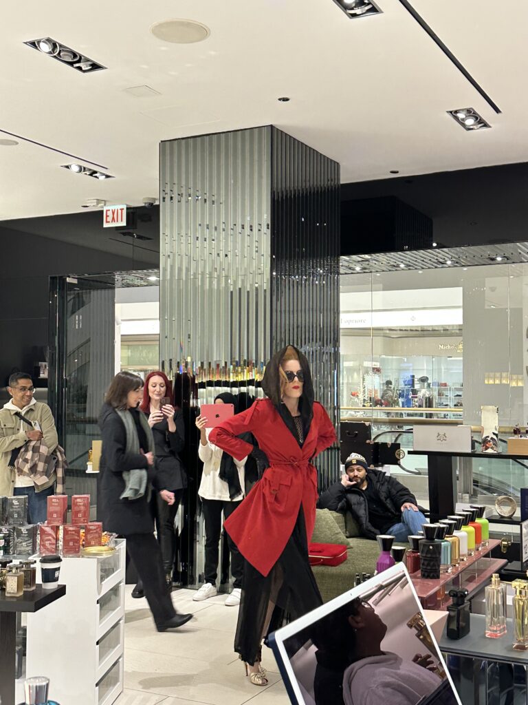 FashionForward Immersive Character Performance | Luxury Brand Activation Chicago Vaudezilla Cinematic immersive performer interacting with guests during luxury retail brand activation