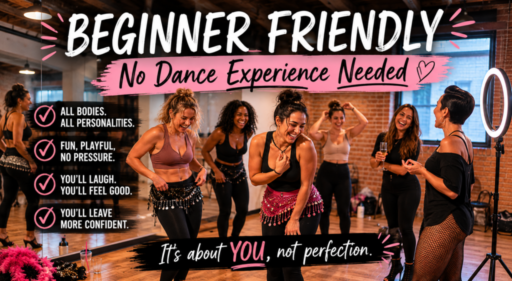 Women enjoying a stylish girls weekend experience in Chicago featuring immersive burlesque inspired entertainment magenta lighting and luxury loft studio energy