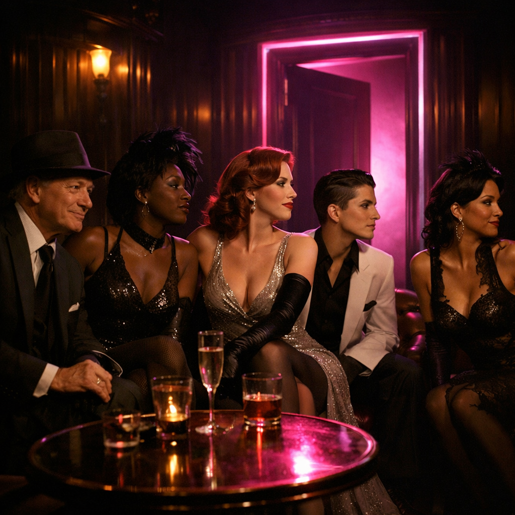 Chicago Cabaret Bachelorette Party Vaudezilla Chicago bridal party participating in immersive burlesque cabaret experience