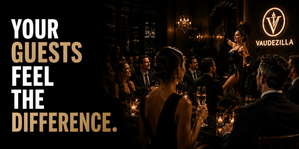Upscale client entertainment experience with immersive performers and luxury atmosphere by Vaudezilla in Chicago