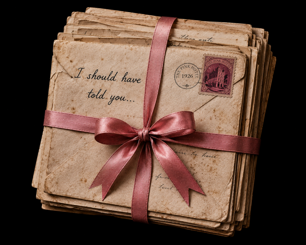 A stack of letters tied in a satin pink ribbon