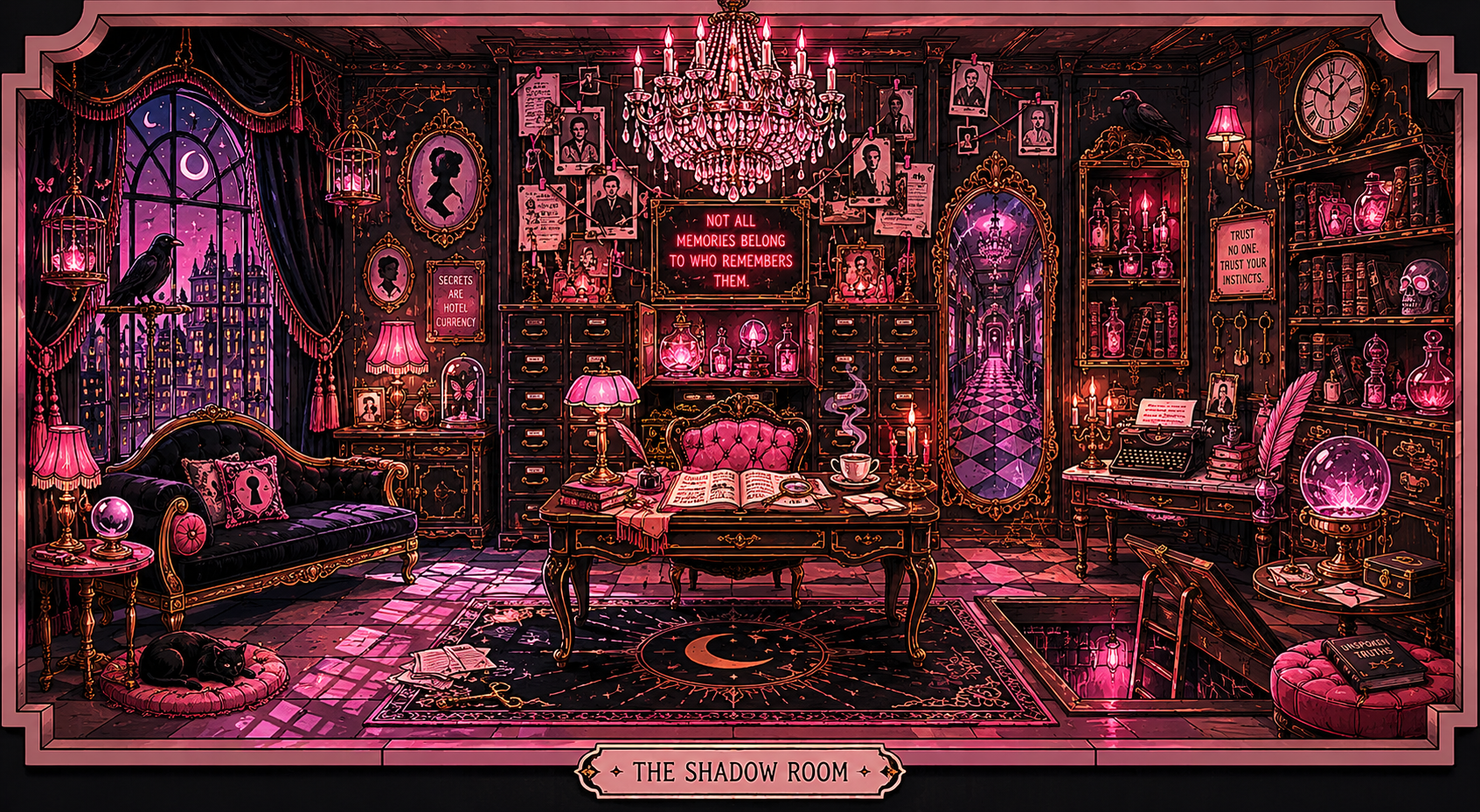 Mysterious dark Art Deco chamber known as The Shadow Room.