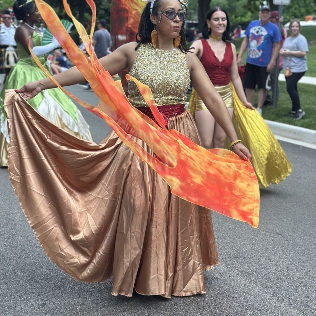 Interactive Community Event Entertainment Vaudezilla Interactive Firefly performers greeting spectators during a Chicago area community festival