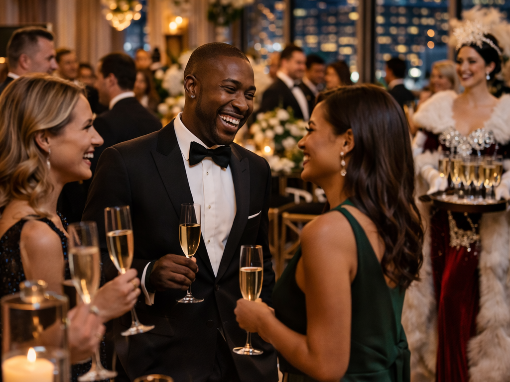 Corporate awards banquet entertainment with live performers at an elegant gala