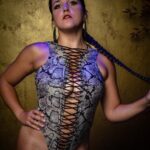 Emma Lucia Chicago aerialist and specialty performer photographed in a snakeskin performance costume