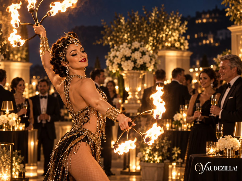 Fire performer at an outdoor corporate event