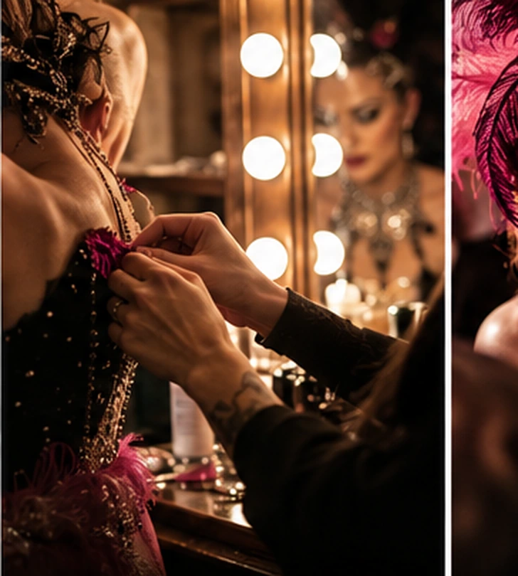 Backstage photographer documenting a performer preparing for an immersive Chicago event