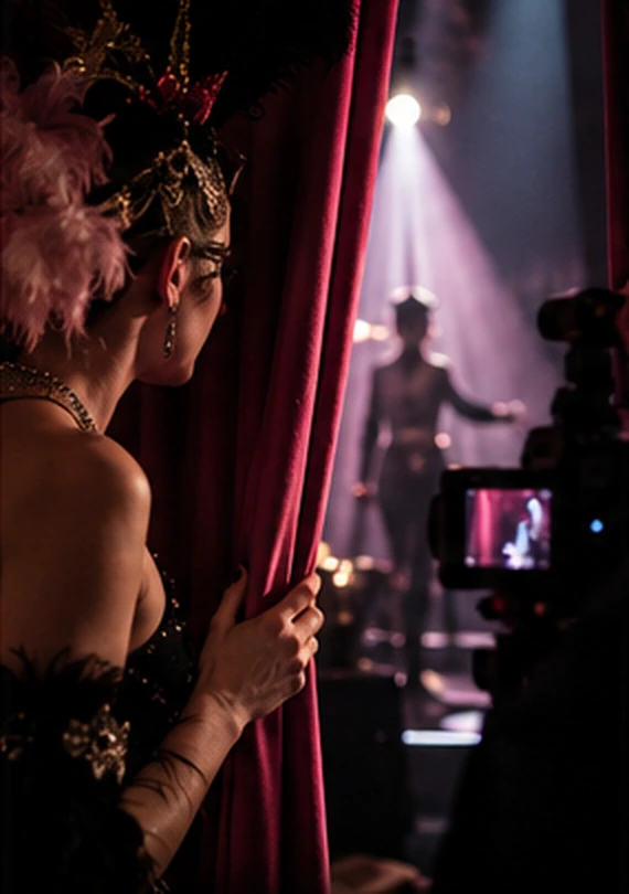 Performer waiting backstage before a live Chicago event while a videographer documents the moment