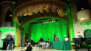 Vaudezilla performers and musicians rehearsing before a corporate gala